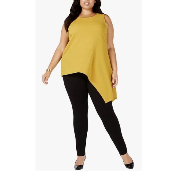 Alfani Yellow Gold Mustard Textured Asymmetrical Stretchy Tank Blouse Size 0X - Picture 1 of 7